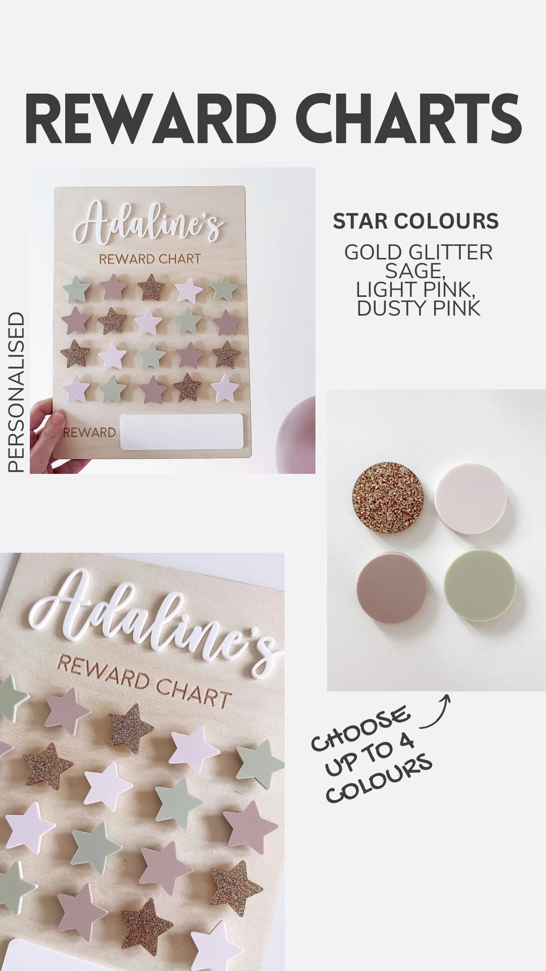 Personalised Reusable Wooden Star Reward Chart alternate view